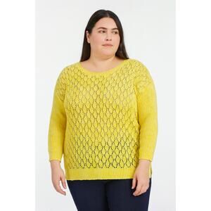 EVRI Pointelle Knit Sweater Size 1X Sunshine Yellow New Without Tags